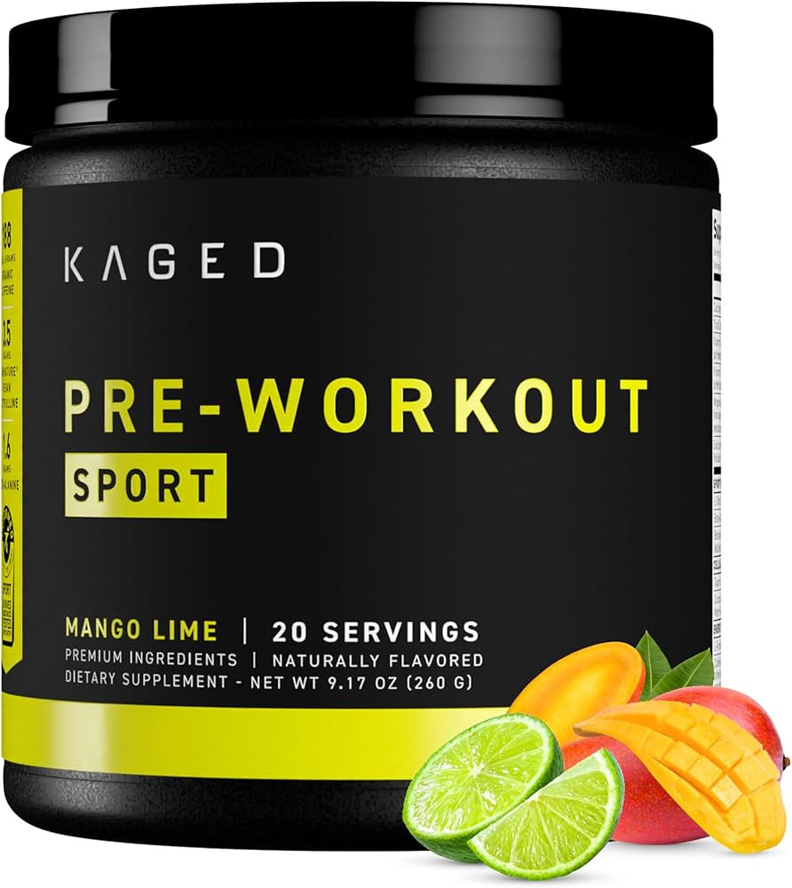 Kaged Sport Pre Workout Powder for Men & Women, Mango Lime, Sport Certified, 188mg Caffeine, Nitr... | Amazon (US)