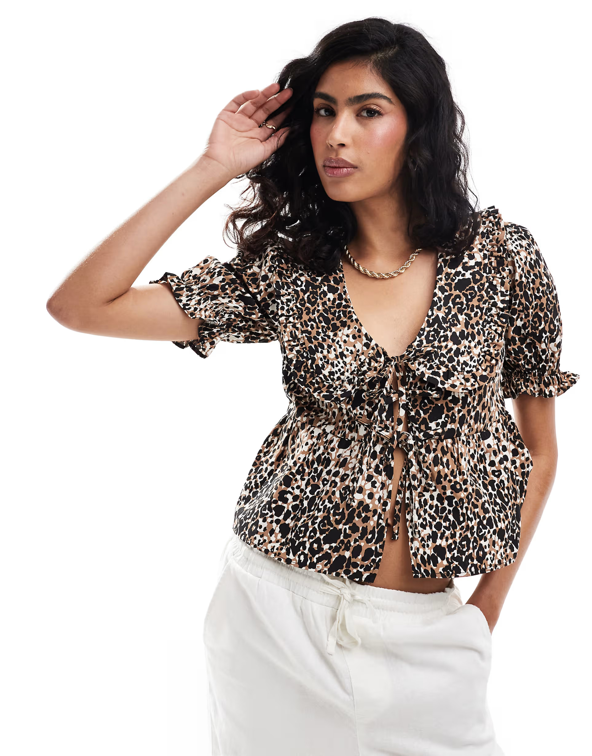 Miss Selfridge poplin collared blouse in leopard print | ASOS | ASOS (Global)