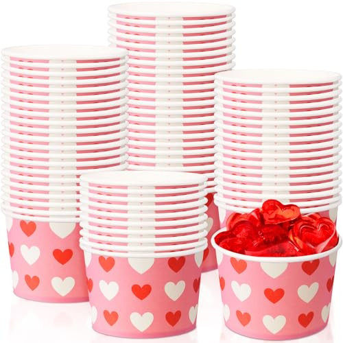 Shellwei 50 Pack 9 oz Valentine's Day Ice Cream Cups Bulk Red Heart Disposable Dessert Bowls Paper Soup Bowls Valentine's Day Paper Snack Cups for Hot or Cold Food Party Snack Cupcakes Supplies | Amazon (US)