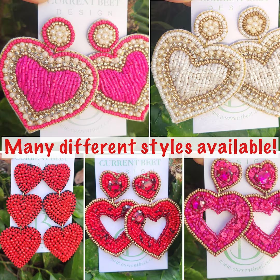 Valentines Day, Beaded Heart Earrings, Handmade, Bead earrings, valentines Gift ideas, Gift for h... | Etsy (US)