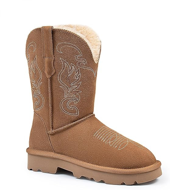 Genuine Leather Suede Platform Womens Winter Snow Boots Fur Lining Pull on Fuzzy Warm Boots with ... | Amazon (US)