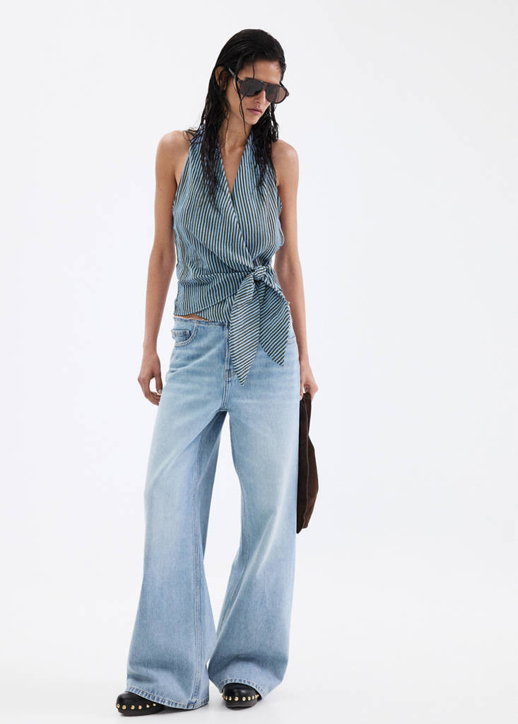 Striped wrap blouse with tie blue - Women - 16 - MANGO | MANGO (UK)
