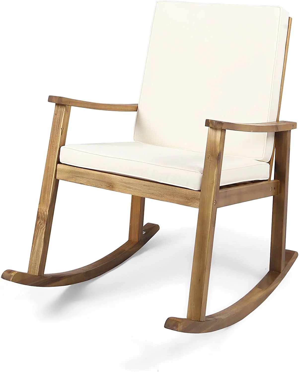 Christopher Knight Home 304648 Caspar | Outdoor Acacia Wood Rocking Chair, Teak Finish/Cream Cush... | Walmart (US)