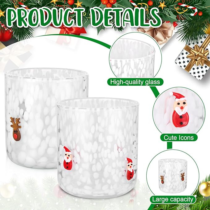 Booson 2 Pcs Christmas Glass Cups 16 oz Santa Deer Icon Juice Glasses Double Old Fashioned Stemle... | Amazon (US)