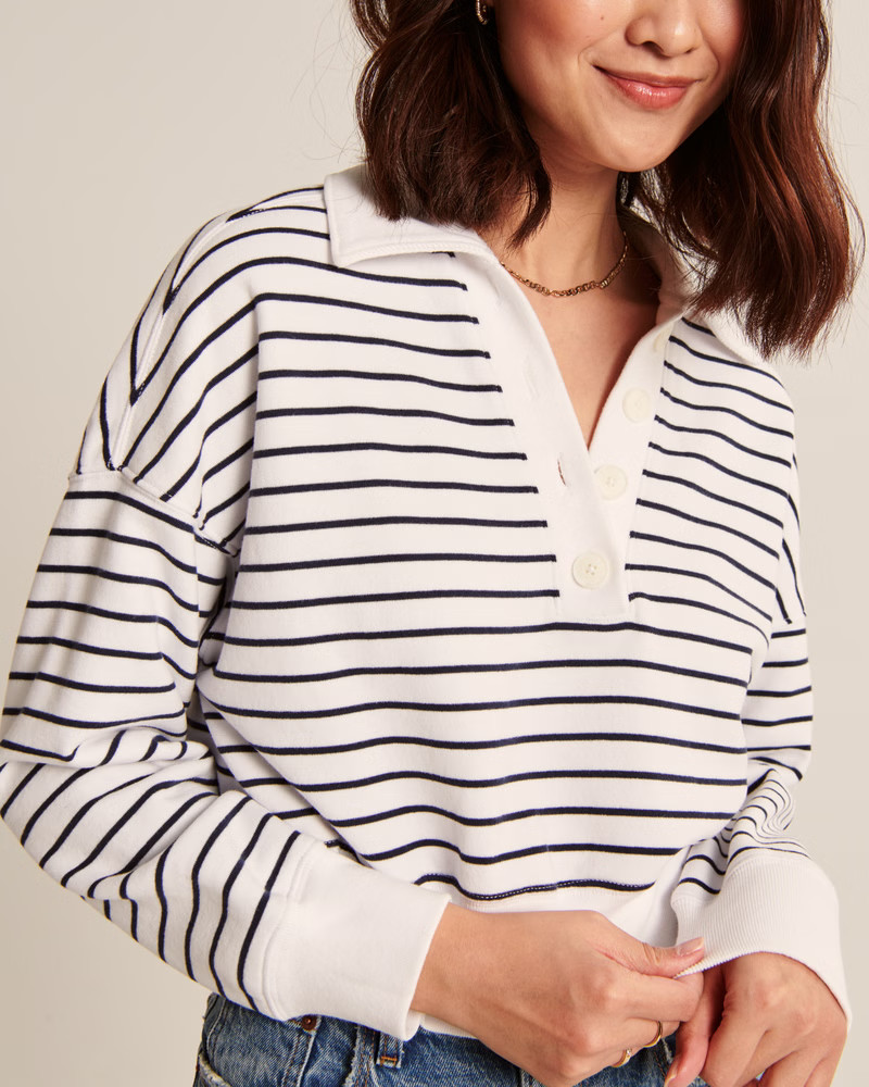 Women's Johnny Collar Button-Up Sweatshirt | Women's Tops | Abercrombie.com | Abercrombie & Fitch (US)