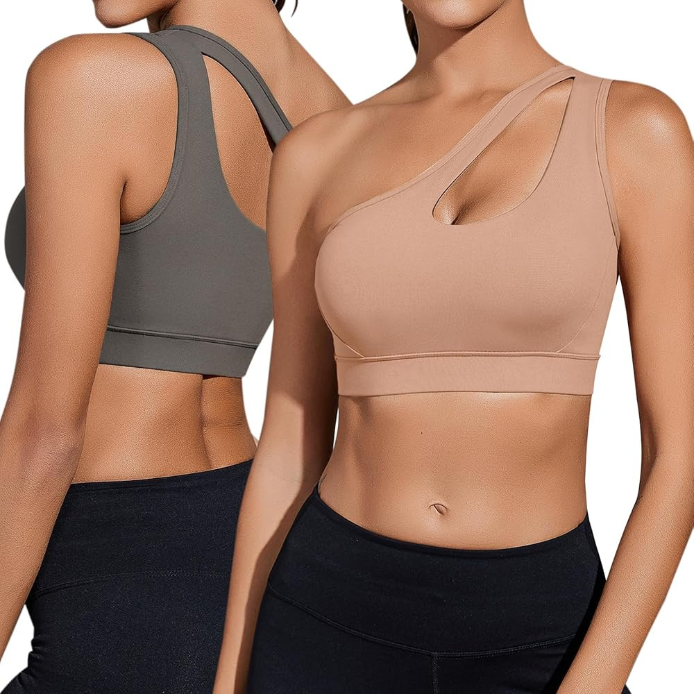 Sykooria Womens One Shoulder Sports Bras Workout Left Strap Yoga Bras Cute Medium Support Crop To... | Amazon (US)