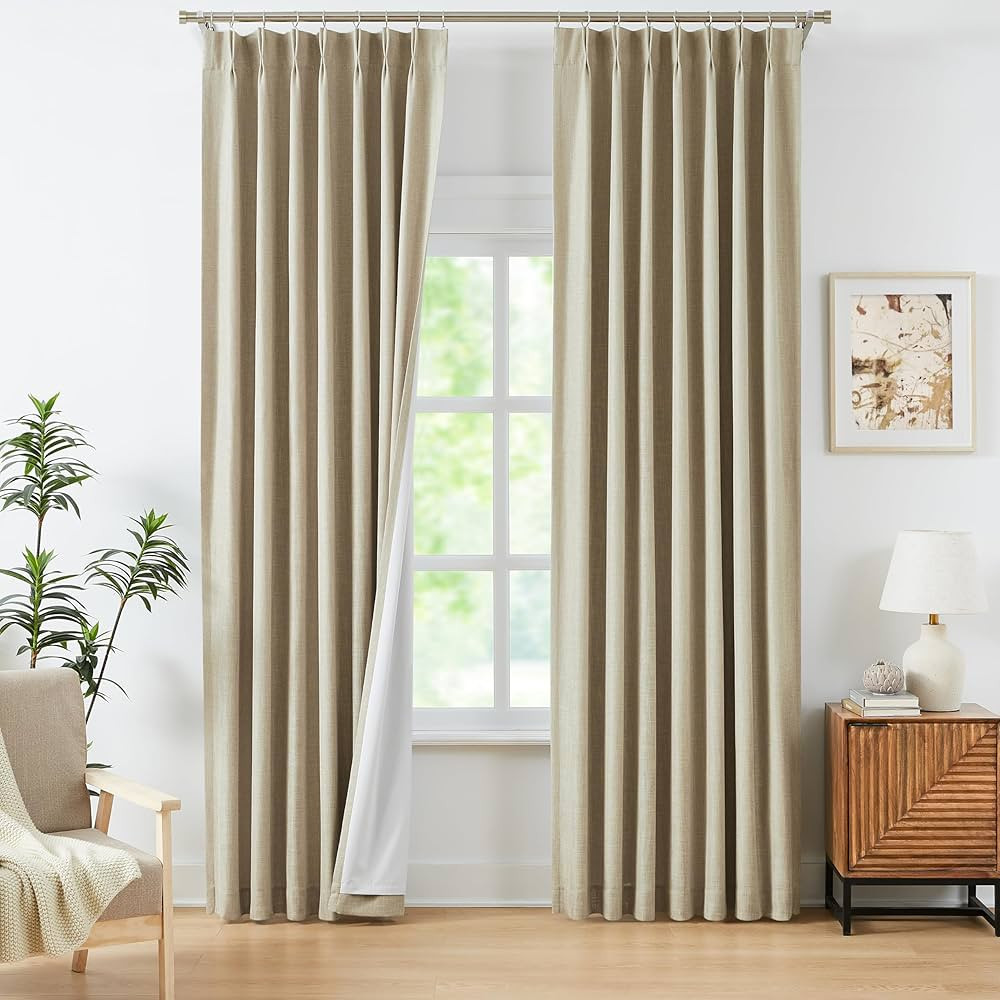 WEST LAKE Oatmeal Tan Bailey Pinch Pleated Blackout Curtains 90 Inches Length,Linen Textured 100 ... | Amazon (US)