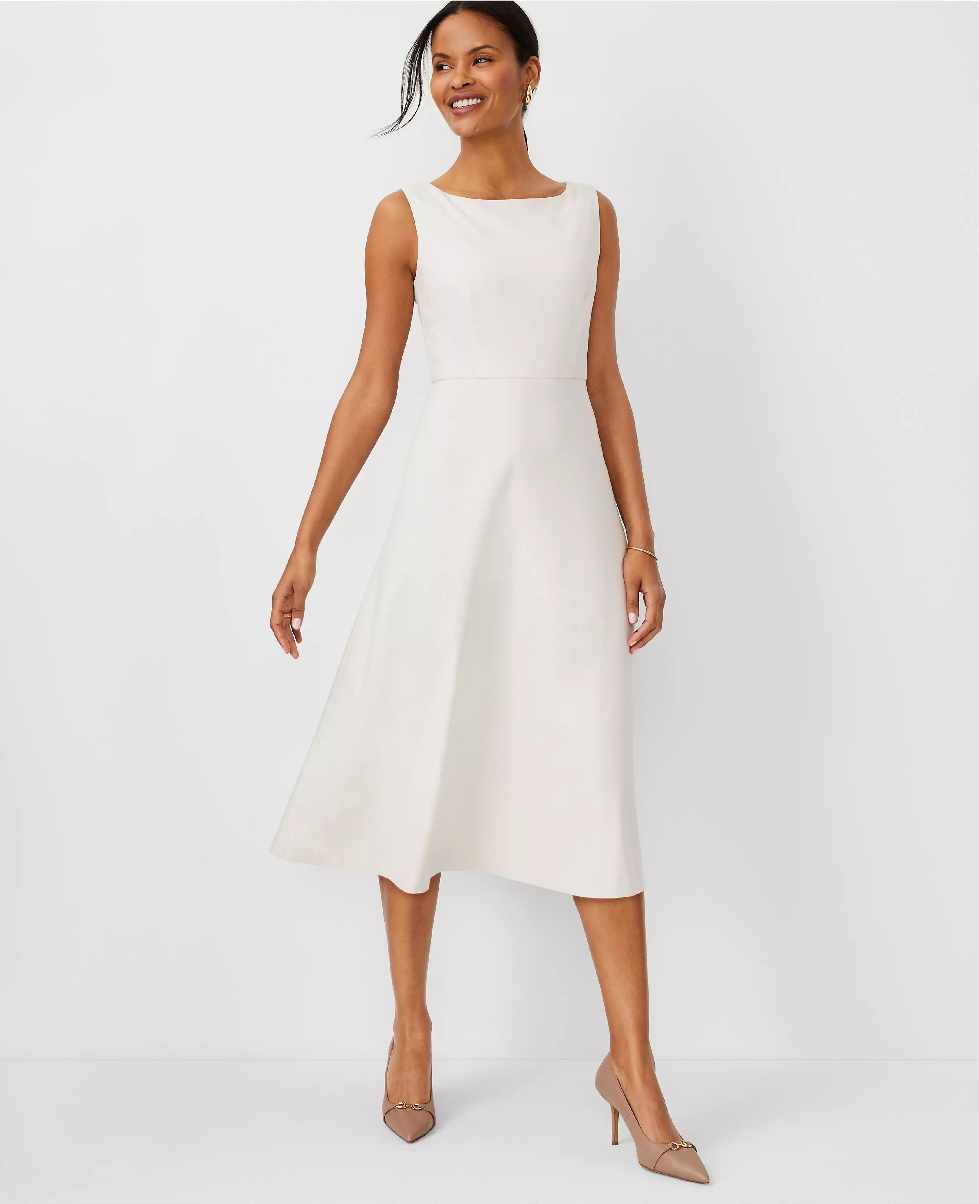 The Boatneck Full Midi Dress in Textured Stretch | Ann Taylor (US)