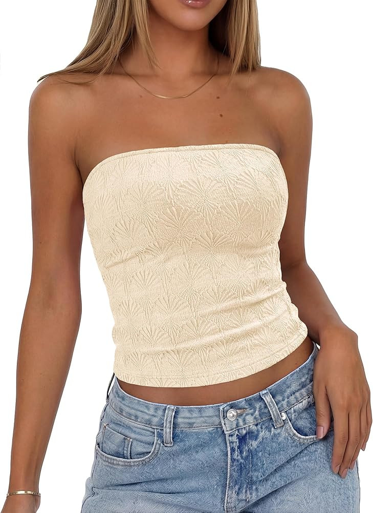 BTFBM Tube Tops for Women Floral Embroidery Summer Crop Top 2026 Strapless Going Out Y2K Beach Va... | Amazon (US)