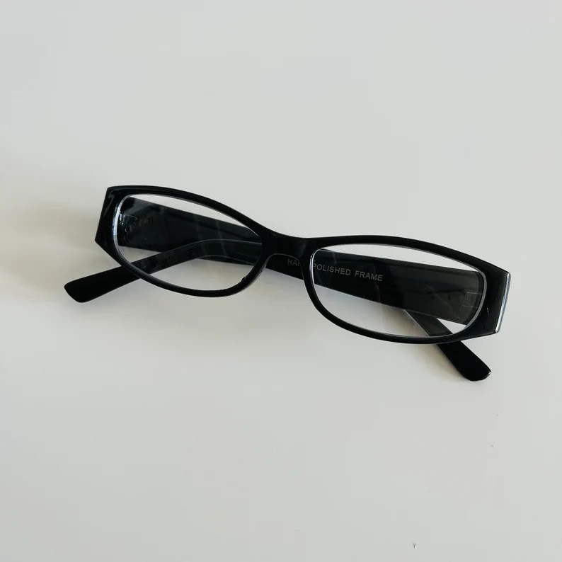 Vintage 90s Black Rectangle Clear Lens Glasses - Etsy | Etsy (US)