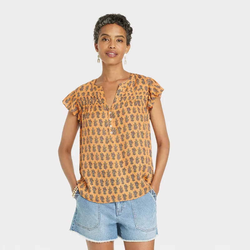 Women's Ruffle Short Sleeve Button-Front Top - Knox Rose™ | Target