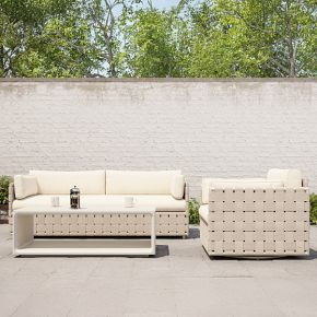 Porto Cristo Outdoor Sofa (76"), Swivel Chair & Calla Concrete Coffee Table (48") Set | West Elm (US)