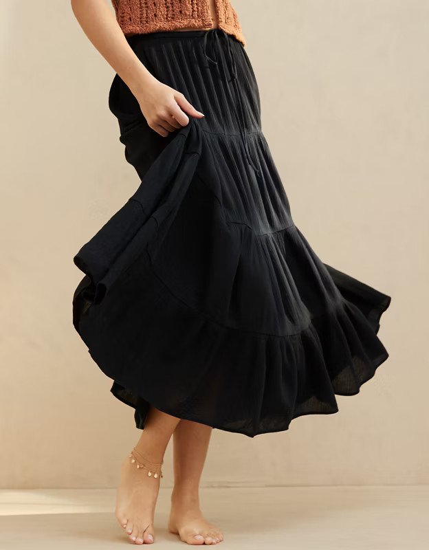 Aerie Beach Club Tiered Maxi Skirt | Aerie