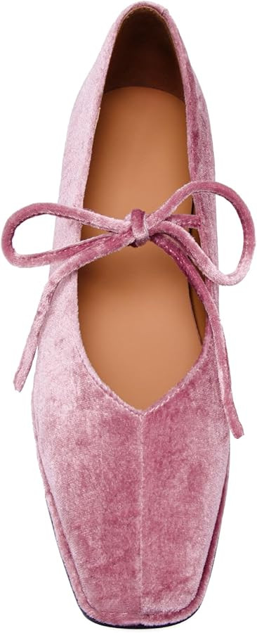 Lace up Ballet Flats Women Square Toe Mary Jane Flats Bow Slip On Leather Comfortable Ballerina S... | Amazon (US)