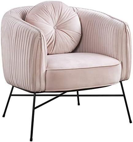 MAKLAINE Velvet Barrel Accent Arm Chair with Metal Base in Pink | Amazon (US)