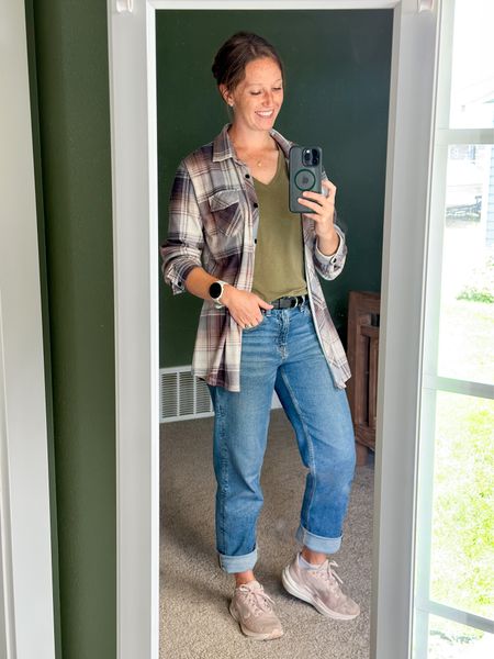Chilly spring day working on the garden 🪴 Love these straight fit mom jeans for casual days. Jeans size 2 (short), small shirt, sized up to medium flannel for oversized look.
#ltkmomstyle #ootd #momoutfit 

#LTKunder50 #LTKFind #LTKstyletip