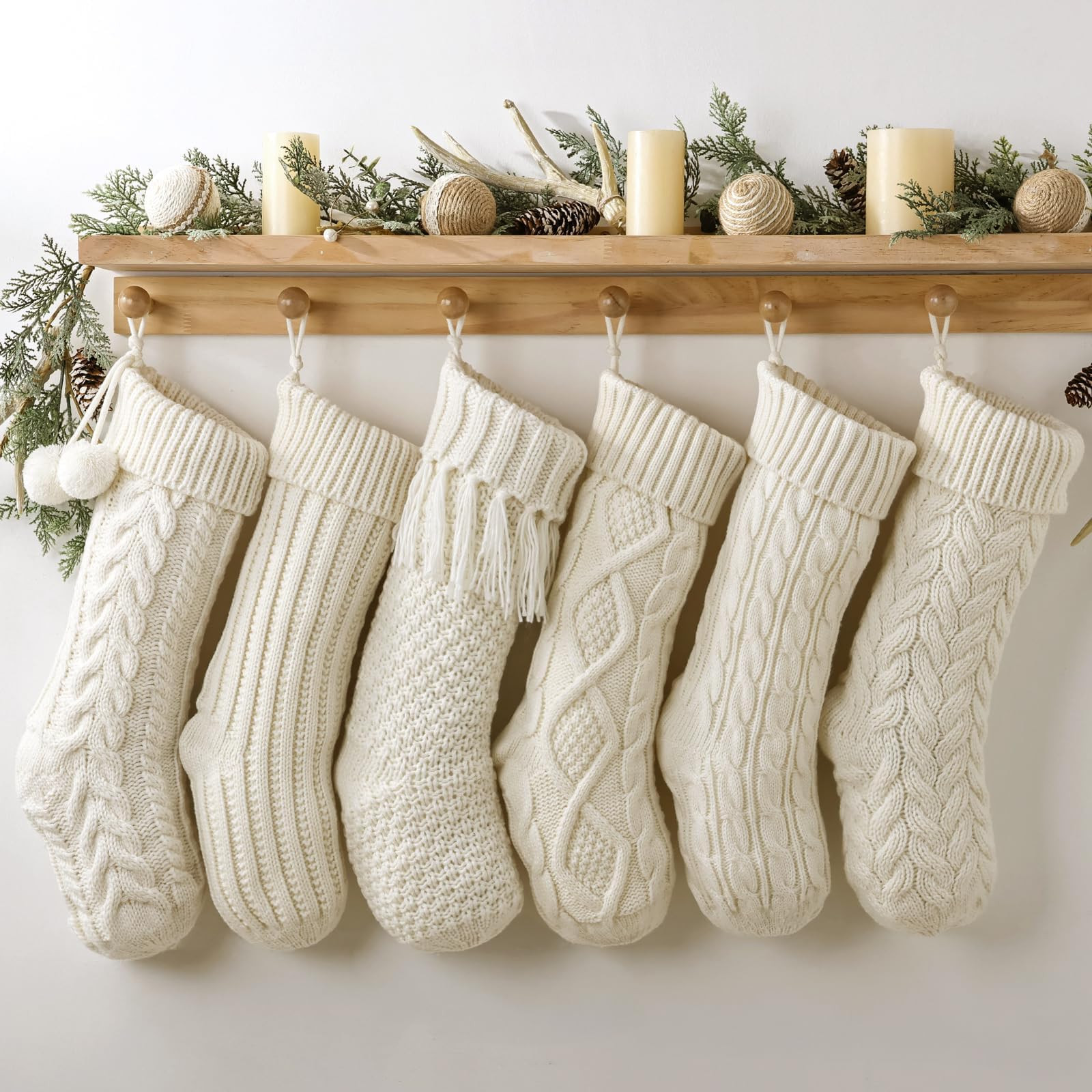 Christmas Stockings: 6 Pack 18 Inch Cream White Cable Knit Personalized Christmas Stockings, Rust... | Amazon (US)