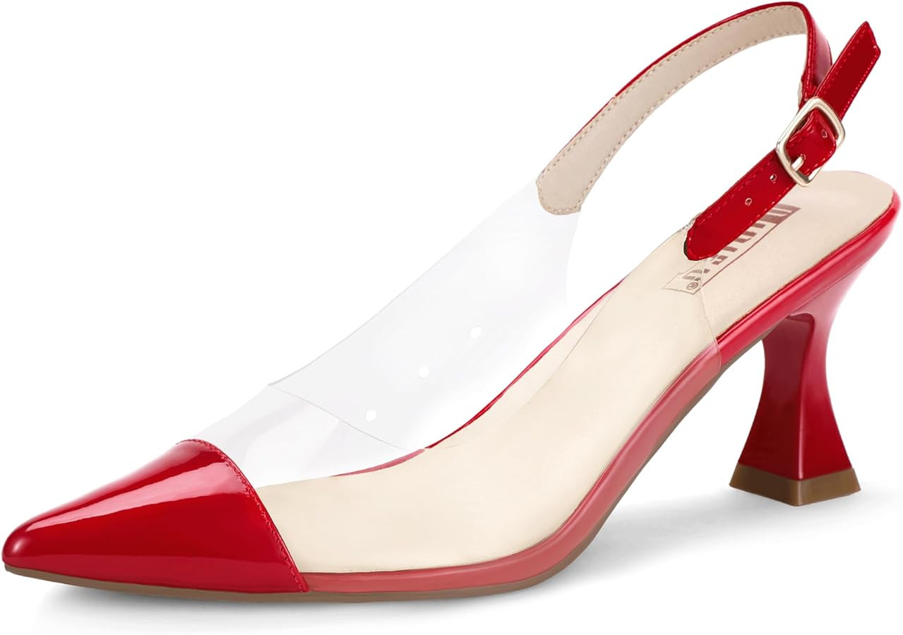 IDIFU IN3 Slingback Clear Heels Women's Pumps Closed Pointed Toe Kitten Low Short Heels Dress Sho... | Amazon (US)