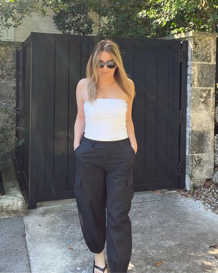 White tube top with black cargo parachute pants. Spring or summer casual outfit.

#LTKxTarget #LTKstyletip #LTKSeasonal