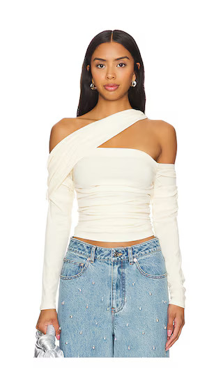 Ruched Asymmetric Top in Beige | Revolve Clothing (Global)