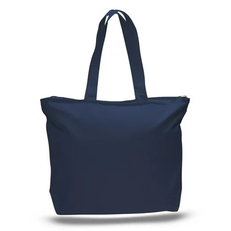 (3 Pack) Set of 3 Heavy Canvas Large Tote Bag with Zippered Closure (Navy) | Walmart (US)