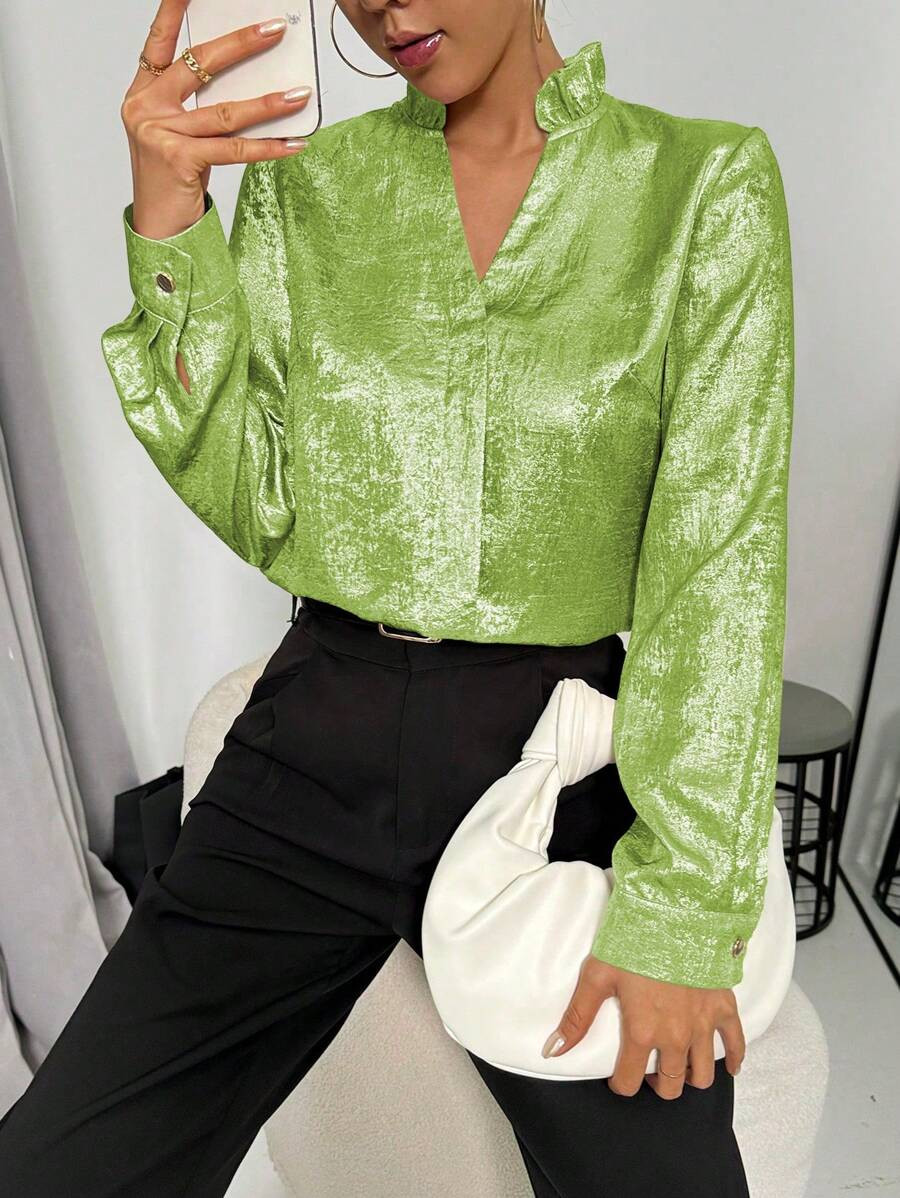 SHEIN Clasi Women's Shiny Long Sleeve Casual Blouse, Everyday Wear For New Year Holiday Party Clo... | SHEIN