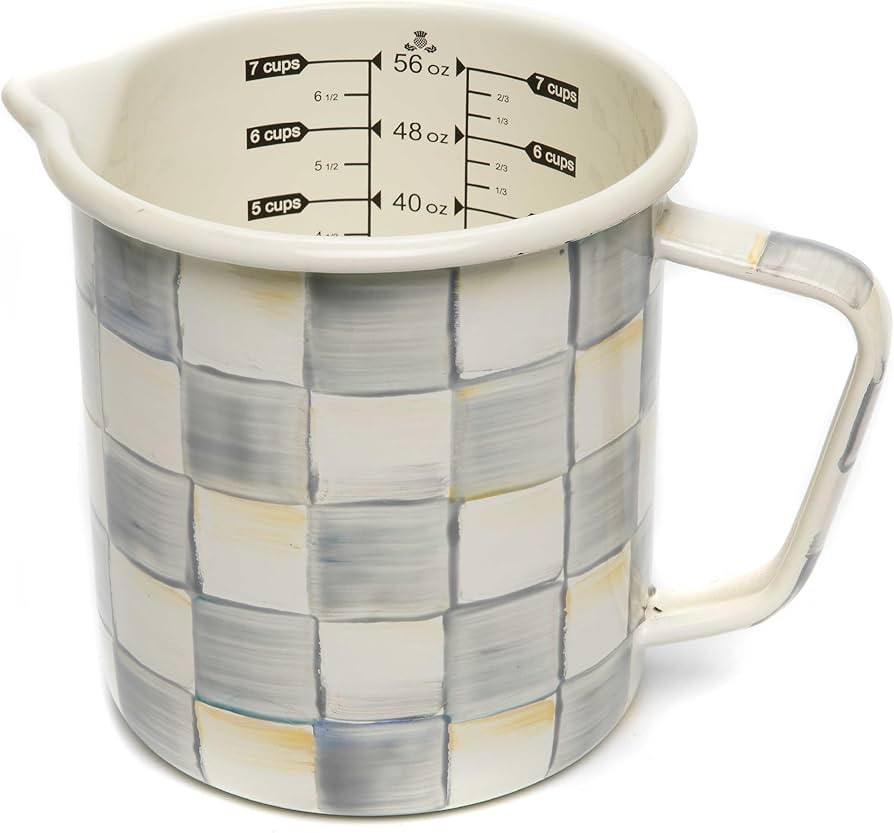 MACKENZIE-CHILDS Enamel 7-Cup Measuring Cup, Cute Measuring Cup with Pour Spout, Gray-and-White Sterling Check | Amazon (US)