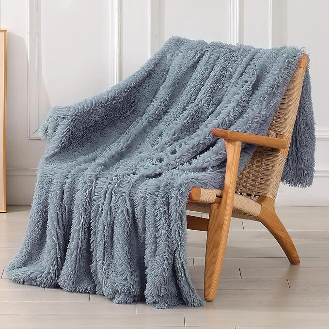 Decorative Extra Soft Faux Fur Throw Blanket 50" x 60",Solid Lightweight Fuzzy Reversible Long Ha... | Amazon (US)