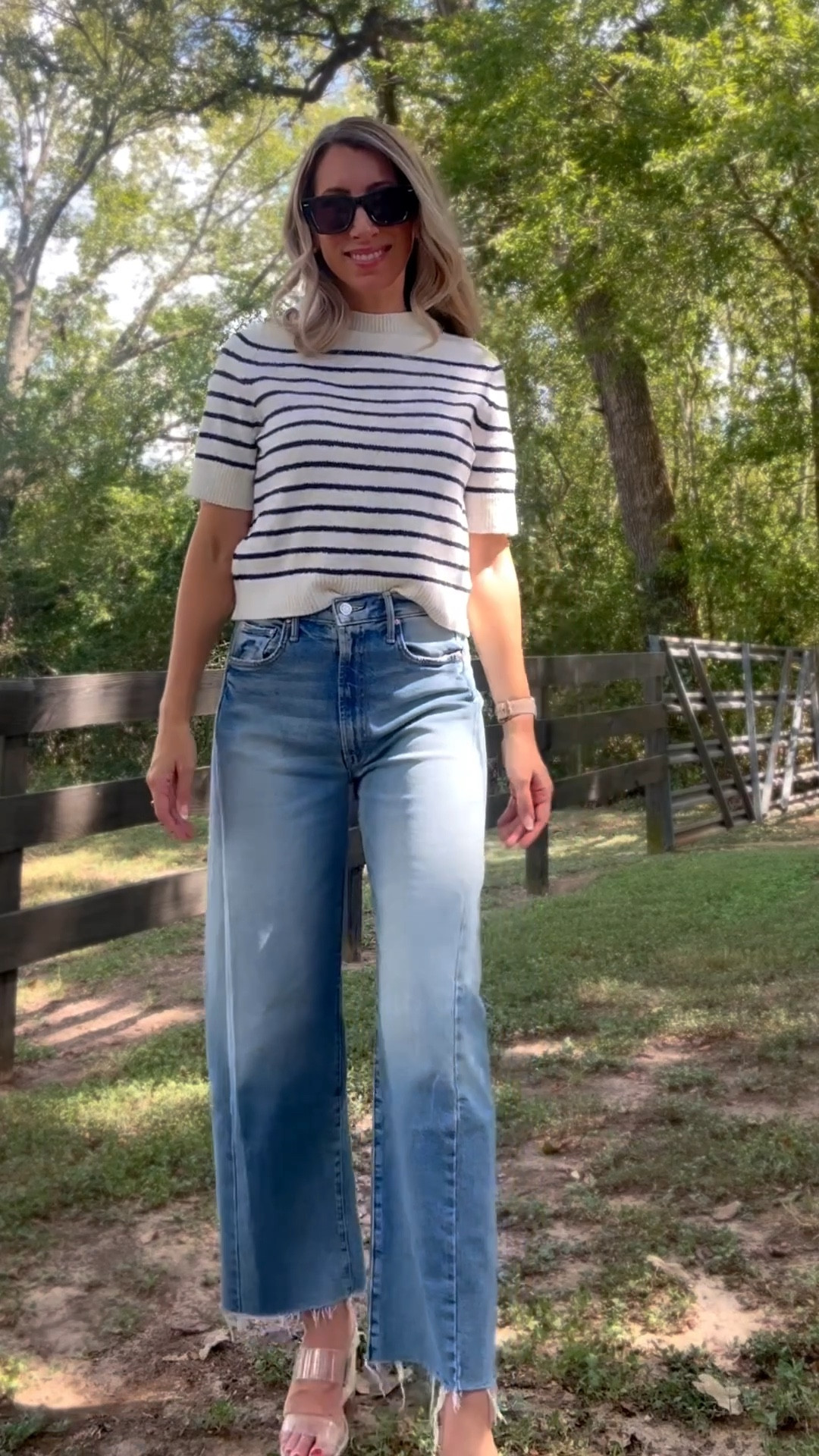 The cutest sweater with splurge worthy jeans! Wearing an XS top and size 26 in jeans, size down if in between sizes. Barrel jeans, mother jeans, jeans, classic fall outfit, striped sweater, target sweater. Callie Glass 

#LTKFindsUnder50 #LTKFindsUnder100 #LTKSeasonal