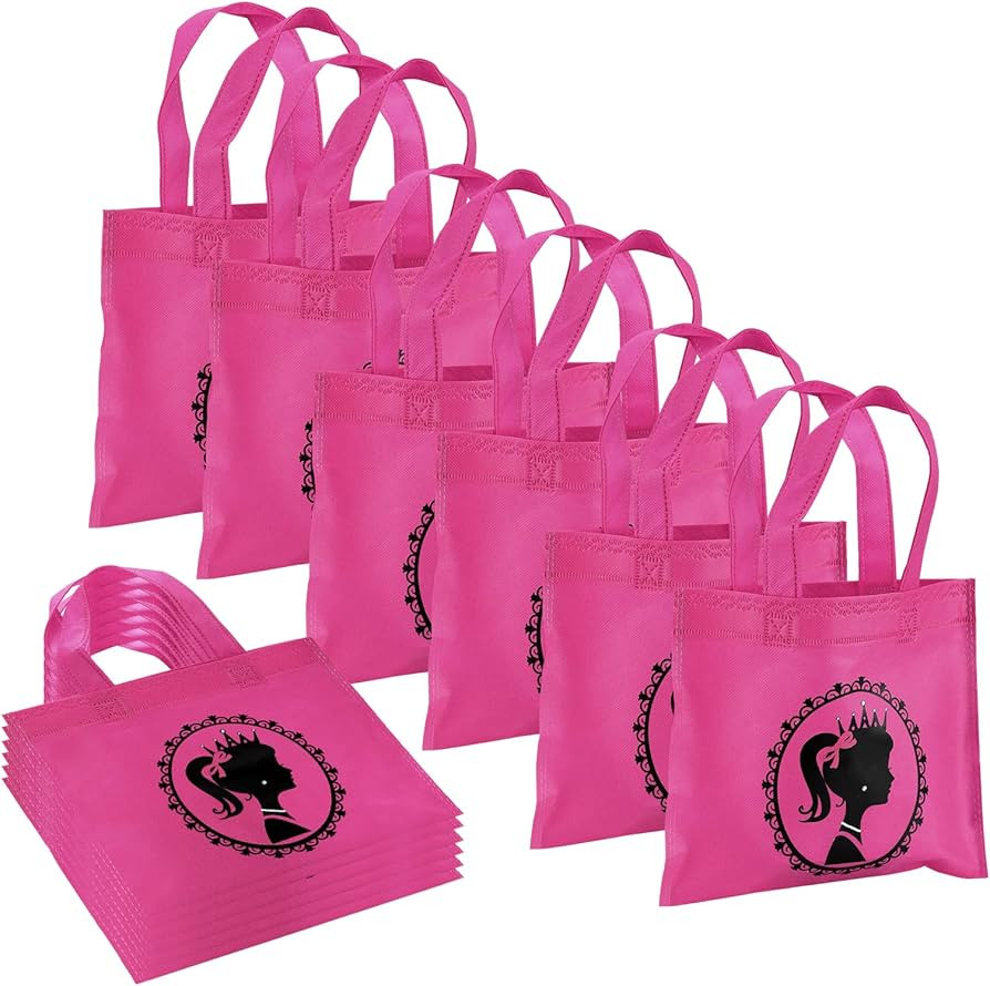 XUWAIDSGN 12 Pieces Pink Girls Party Favor Treat Bags Hot Pink Princess Gift Bags Candy Bags Girl... | Amazon (US)