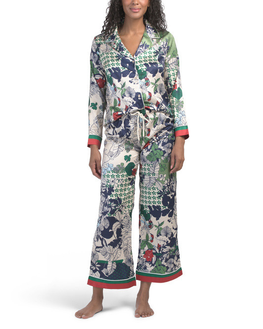 2pc Satin Floral Pajama Set With Contrast Trim | TJ Maxx