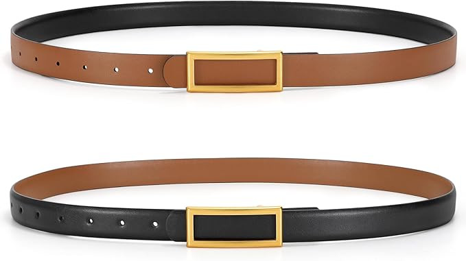 KASBAH Reversible Belts for Women Skinny Leather Belt for Jeans Dresses Waist Thin Belt with Gold... | Amazon (US)