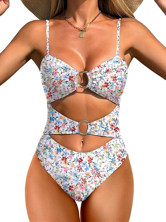 ANRABESS One Piece Swimsuit for Women Sexy Cutout Bathing Suit Ring Linked Ruched Swimwear 2026 T... | Amazon (US)