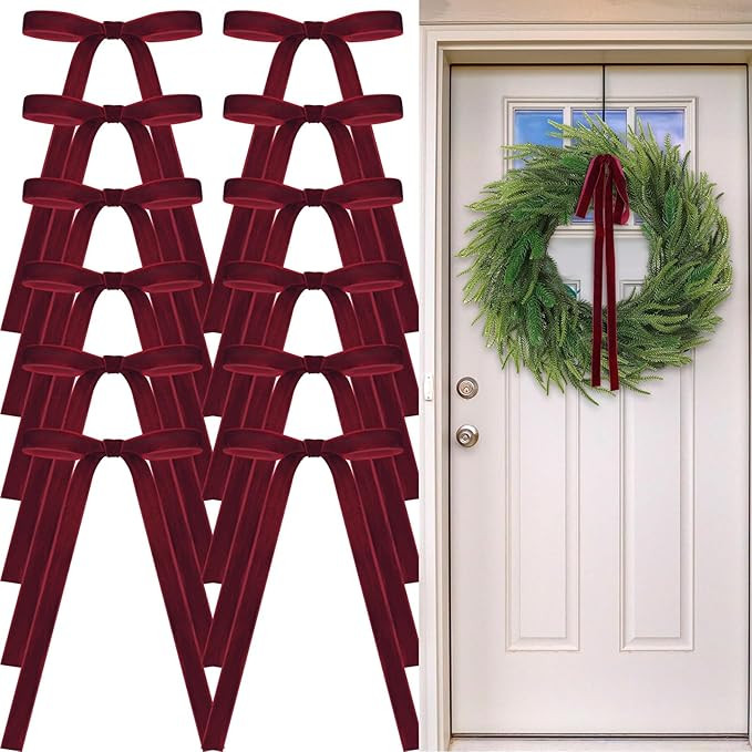 24 Pcs Velvet Bows Christmas Tree Ornaments Vintage Velvet Ribbon Bows for Tree Garland Wreath In... | Amazon (US)