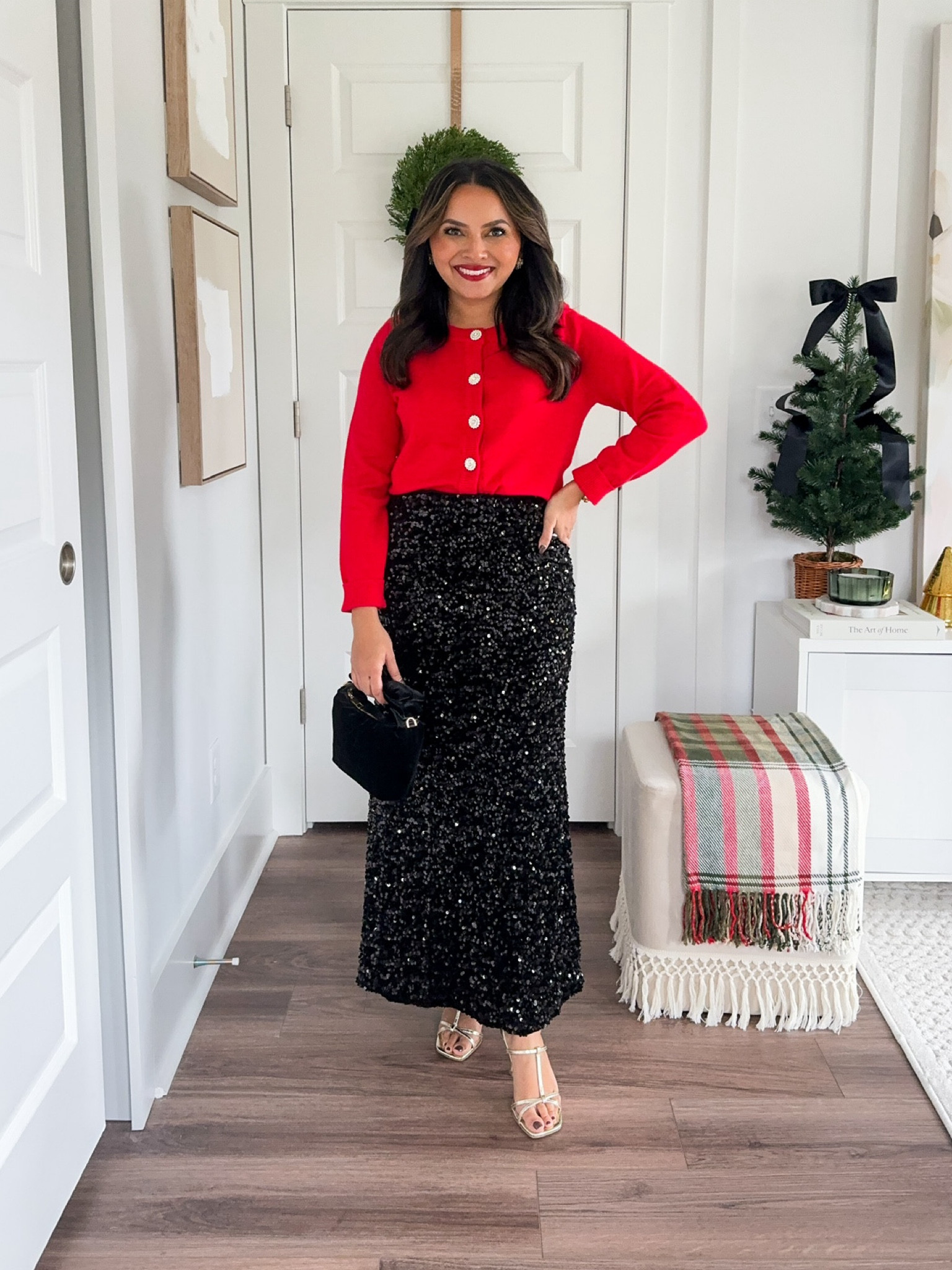 Red cardigan size XS TTS - Use code HONEYSWEET15 for 15% off
Black sequin skirt size XS regular TTS - my skirt is last years version but it does come in petite too!
Gold heels size 5 TTS

Red lipstick shade 21 Rouge Paradox

Holiday Outfits 
Holiday style 
Christmas outfit 
Holiday party
Christmas style 
Christmas party 

Honey Sweet Petite 
Honey sweet petite 


#LTKParties #LTKHoliday #LTKStyleTip