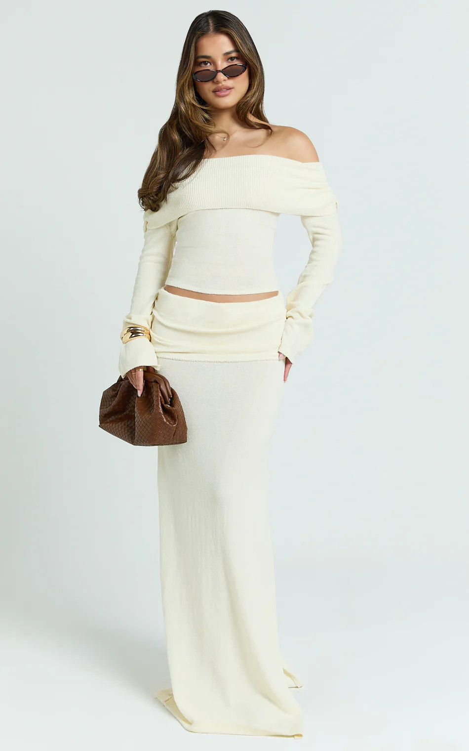 Calla Maxi Skirt - Split Gathered Fold Skirt in Cream | Showpo (US, UK & Europe)