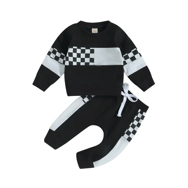 SUNSIOM Toddler Boys 2PCS Pants Sets Long Sleeve Checkerboard Print Pullover and Drawstring Pants... | Walmart (CA)