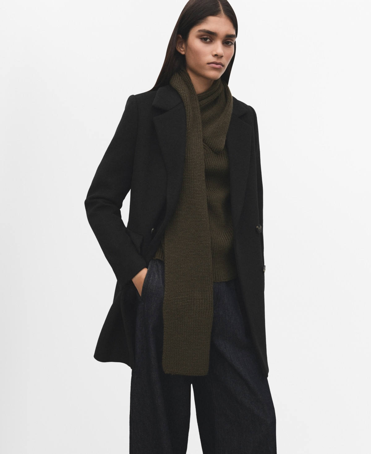 Mango Women's Double-Breasted Wool Blend Coat - Black | Macy's