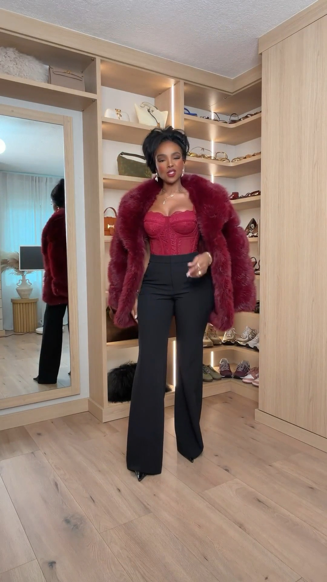 Bold and elevated — pairing deep red textures with sleek black tailoring for a look that’s luxe, confident, and winter-night ready. The faux-fur coat adds that rich statement moment while the corset and wide-leg black trousers from @express keep everything sculpted and polished.

Perfect for holiday dinners, festive nights out, winter parties, date nights, and elevated seasonal events.

📏 Sizing: Small
Height — 5’4” | 138 lbs | Bust — 34D | Waist — 27” | Hips — 40”
Jeans/Pants — 27 Long or 4 Long (Express)

winter statement coats, faux-fur red outerwear, corset styling, wide-leg tailored trousers, rich holiday color palettes, chic black-and-burgundy outfit ideas

✨ Everything linked below for easy shopping

Follow me on Instagram and YouTube @kirasfashionfinds

#LTKPetite #LTKootd #LTKHoliday