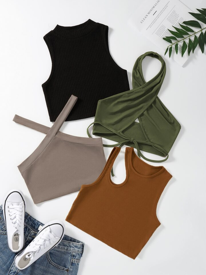 SHEIN MOOSTA 4pcs Rib-knit Top | SHEIN