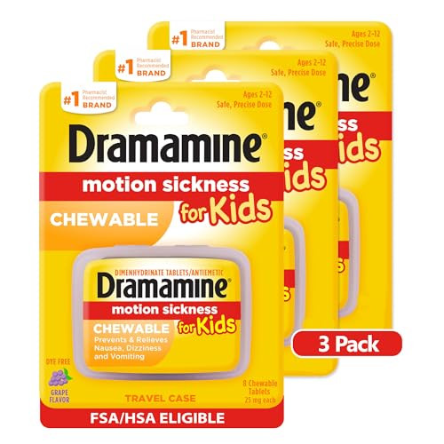Dramamine Kids Chewable, Motion Sickness Relief, Grape Flavor, 8 Count, 3 Pack | Amazon (US)