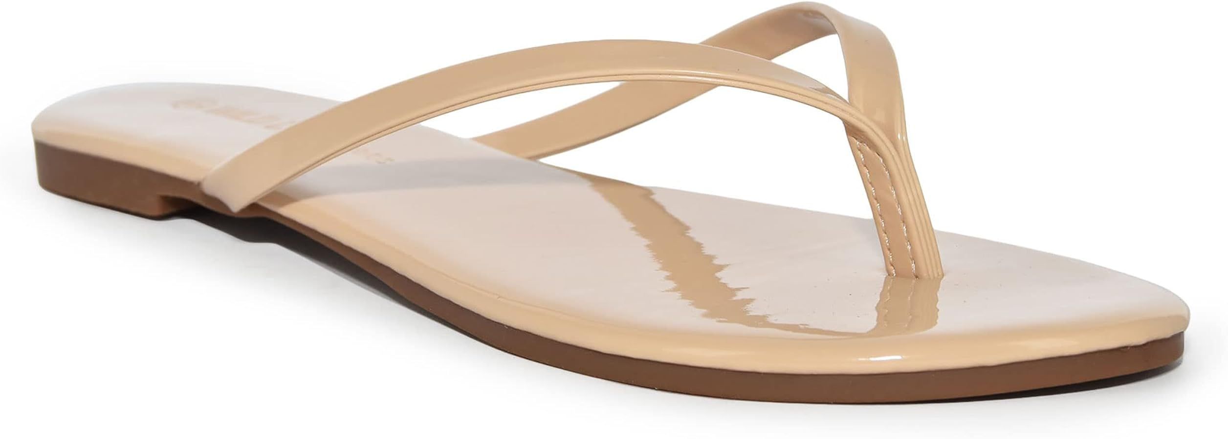 Classic Faux Patent Leather Almond Toe Flip Flop Thong Sandals | Amazon (US)