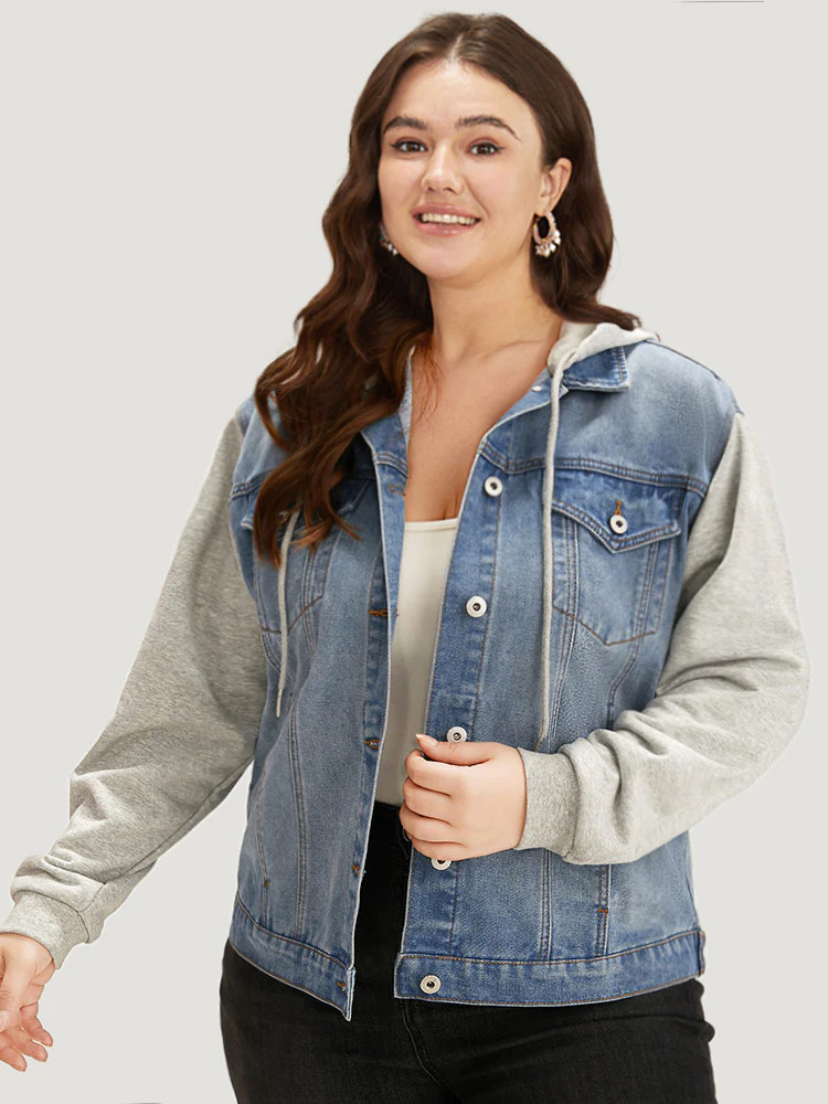 Hooded Patchwork Flap Pocket Denim Jacket | Bloomchic