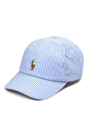 Polo Ralph Lauren Mens Seersucker Cotton Striped Embroidered Adjustable Baseball Dad Hat Cap, (Blue, One Size) | Amazon (US)