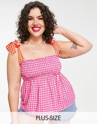Twisted Wunder Plus smock top with tie straps in contrast check | ASOS (Global)