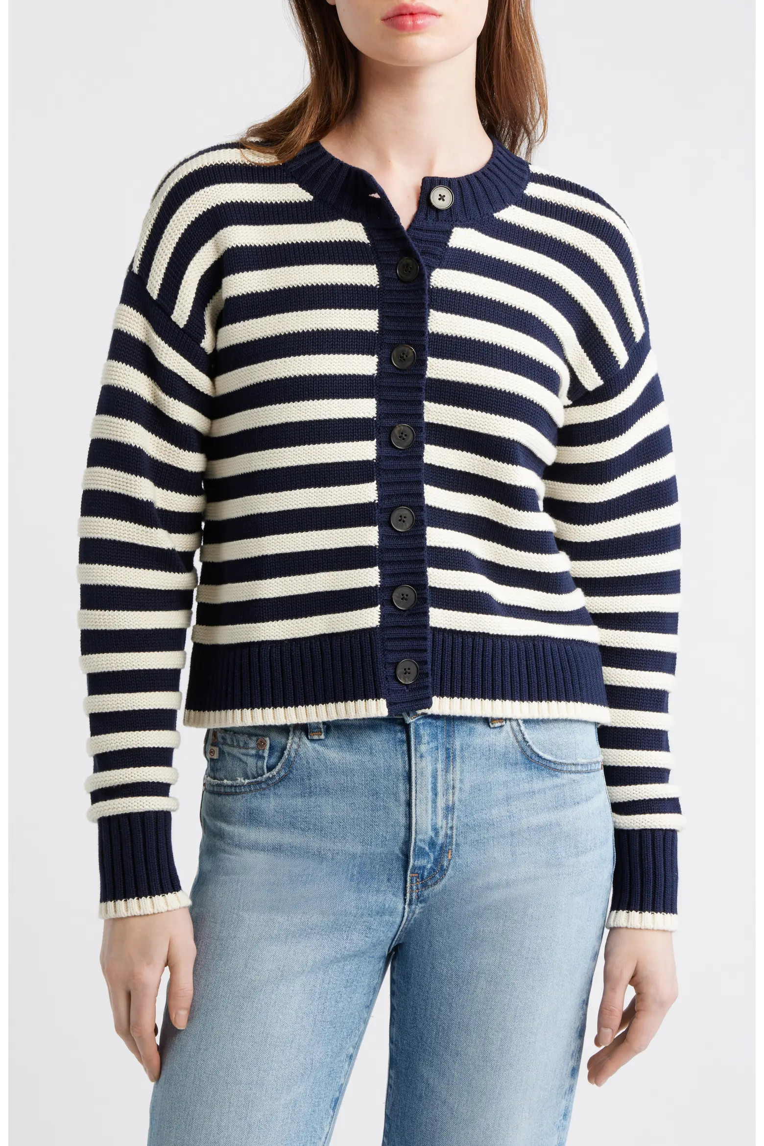 Button Front Cotton Crewneck Cardigan (Women) | Nordstrom | Nordstrom