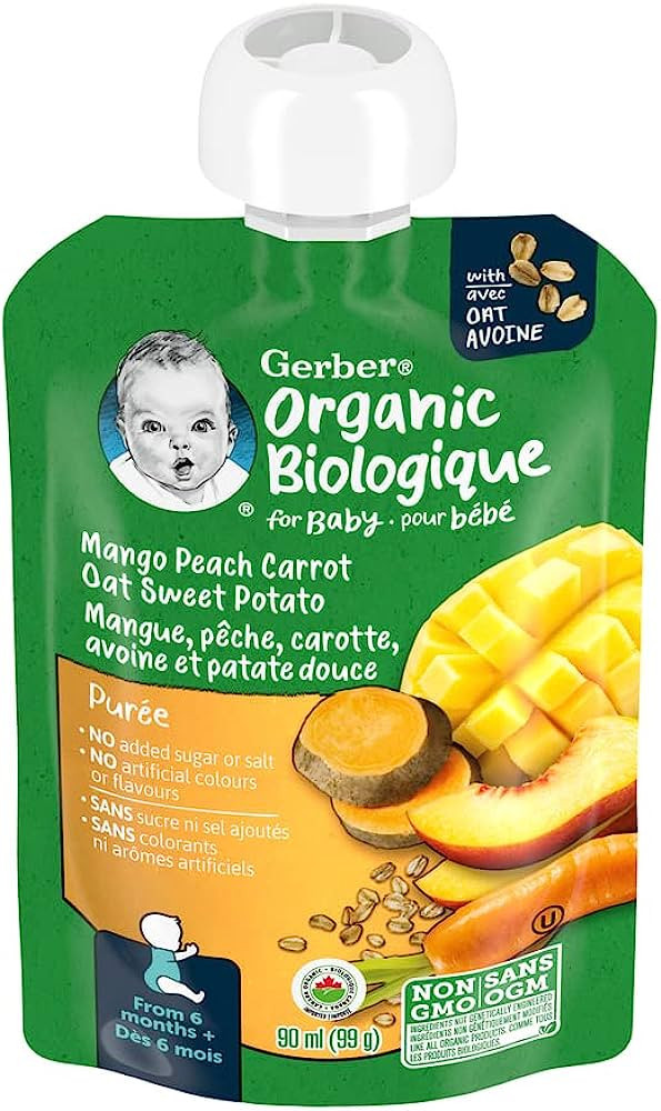 GERBER ORGANIC PURÉE Mango Peach Carrot Sweet Potato, Baby Food, Meal, 12+ months, 90 ml, 12 Pac... | Amazon (CA)