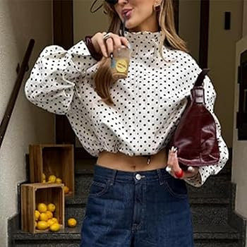 Amazon.com: JoinQueen Women Polka Dot Jacket Stand Collar Cropped Jackets Zip Up Coat Casual Fash... | Amazon (US)