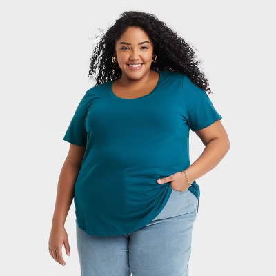 Women's Plus Size Short Sleeve Relaxed Scoop Neck T-Shirt - Ava & Viv™ | Target