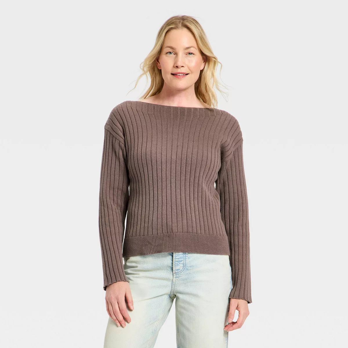 Women's Ribbed Boat Neck Pullover Sweater - Universal Thread™ Brown 4X | Target
